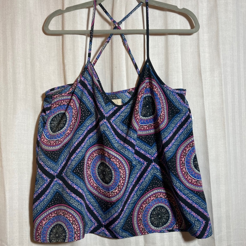 Hollister Womens Boho Medallion‎ Print Caged Back Camisole Top Blue Pink Large